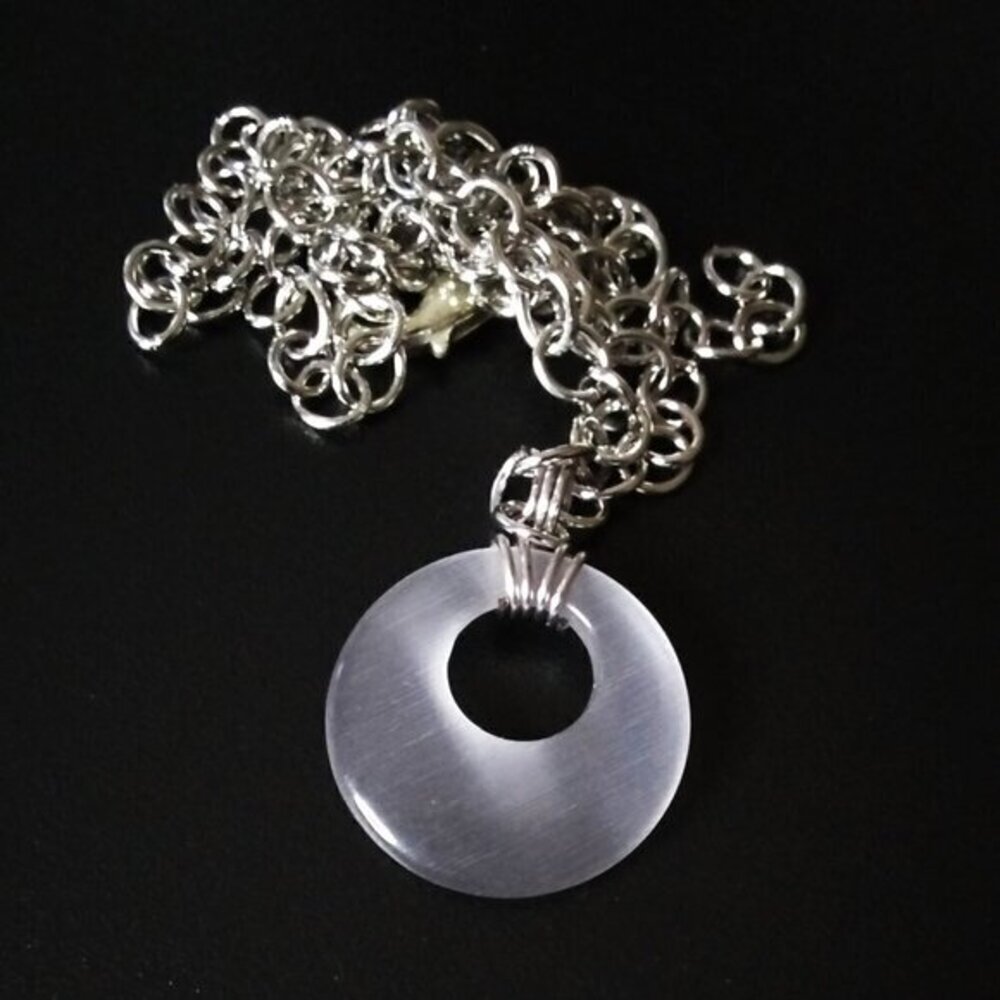 Shimmering Silver/Grey CatsEye Pendant + 19" Adjustable Stainless Steal Chain
